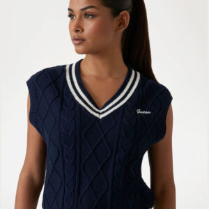 Guess Γυναικείο Πουλόβερ με V Λαιμόκοψη Dark Blue