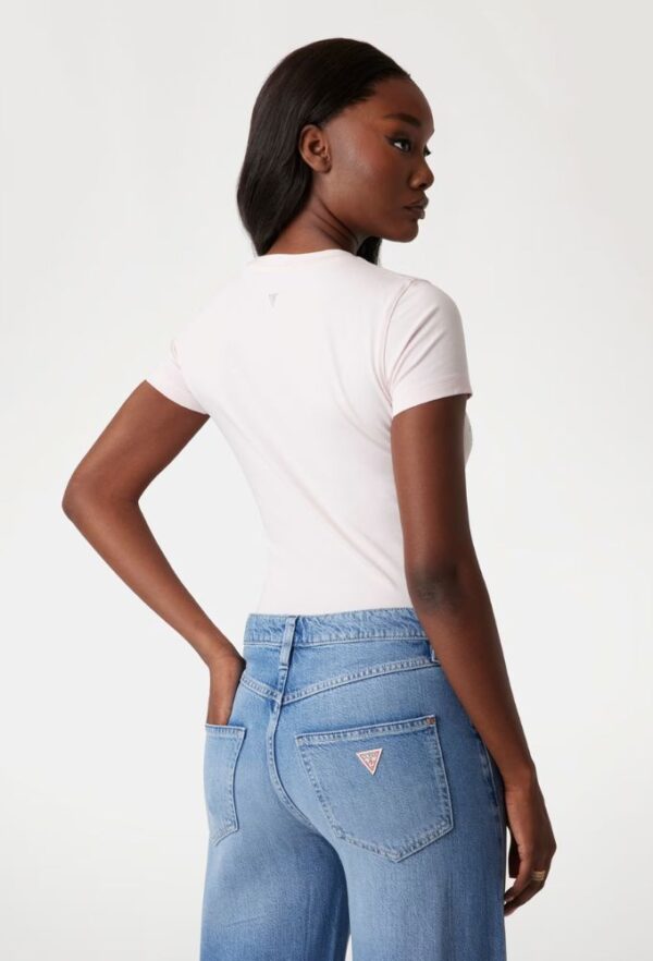 Guess T-shirt Slim με Tριγωνικό Λογότυπο Ροζ - Image 2