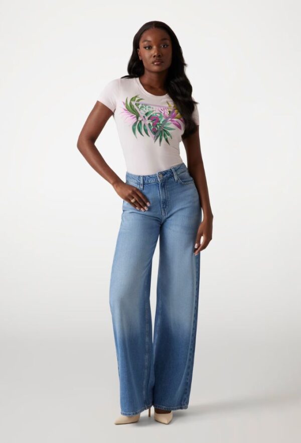 Guess T-shirt Slim με Tριγωνικό Λογότυπο Ροζ - Image 3