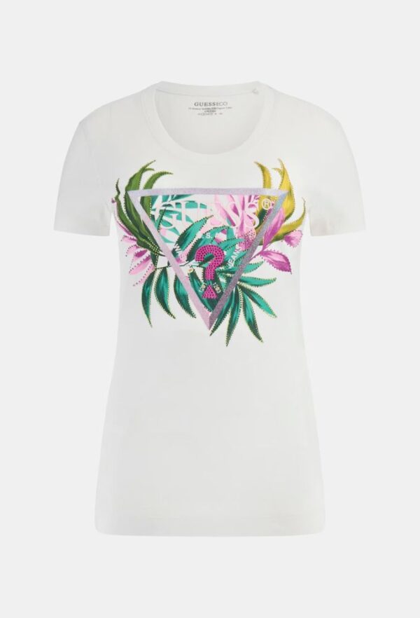 Guess T-shirt Slim με Tριγωνικό Λογότυπο Λευκό - Image 3