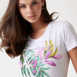 Guess T-shirt Slim με Tριγωνικό Λογότυπο Λευκό