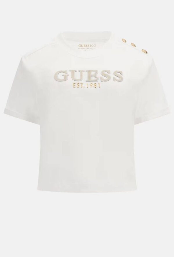 Guess Γυναικείο Crop T-shirt Λευκό - Image 3