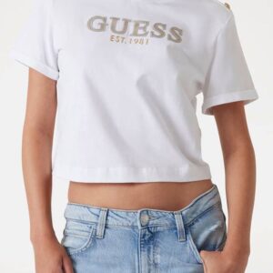 Guess Γυναικείο Crop T-shirt Λευκό