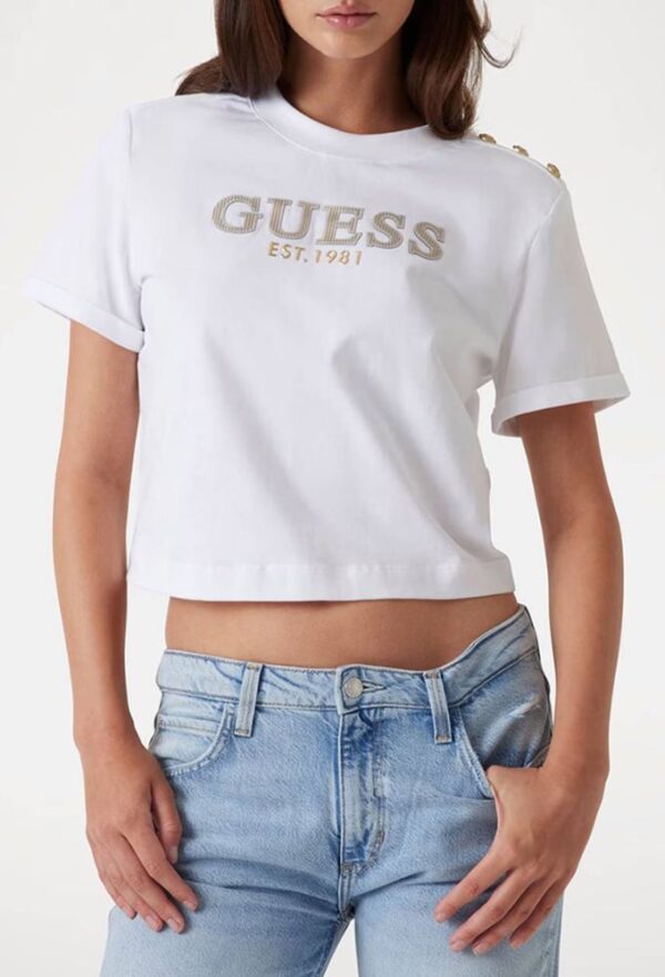 Guess Γυναικείο Crop T-shirt Λευκό