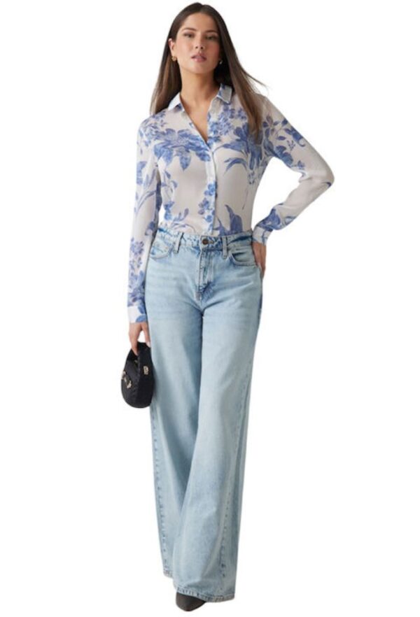 Guess Clouis Μακρυμάνικο Γυναικείο Πουκάμισο Floral Λευκό-Γαλάζιο - Image 3