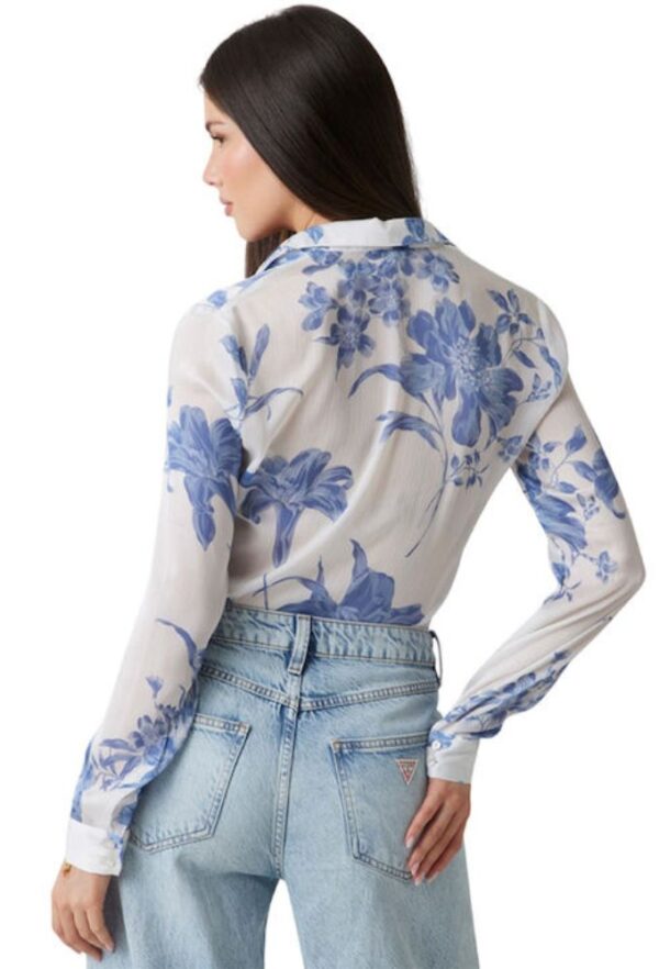 Guess Clouis Μακρυμάνικο Γυναικείο Πουκάμισο Floral Λευκό-Γαλάζιο - Image 2
