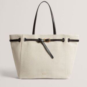 Ted Baker Large Δερμάτινη Γυναικεία Τσάντα Tote Χειρός Εκρού