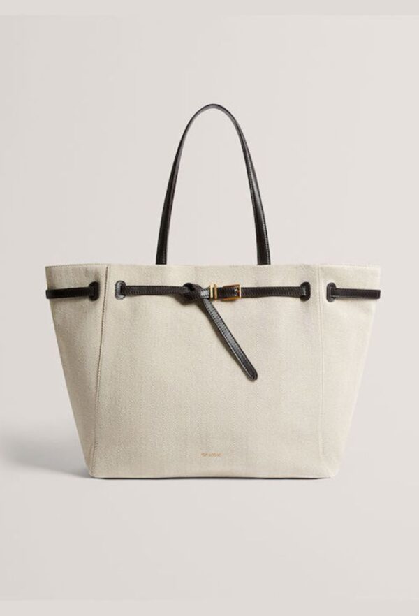 Ted Baker Large Δερμάτινη Γυναικεία Τσάντα Tote Χειρός Εκρού